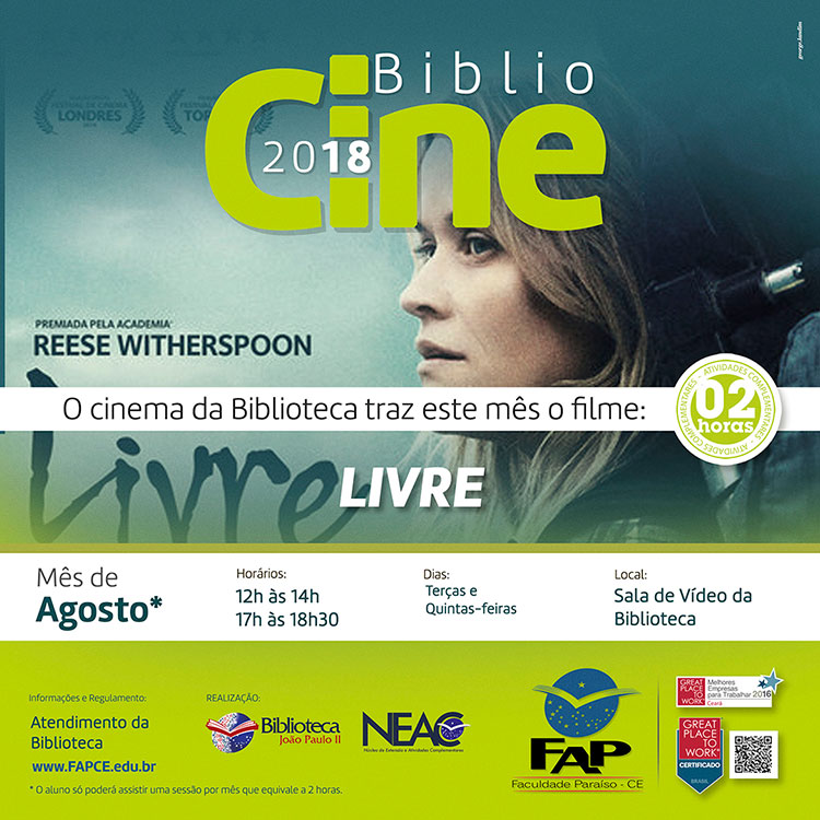 BiblioCine - Agosto/2018 - Filme: Livre