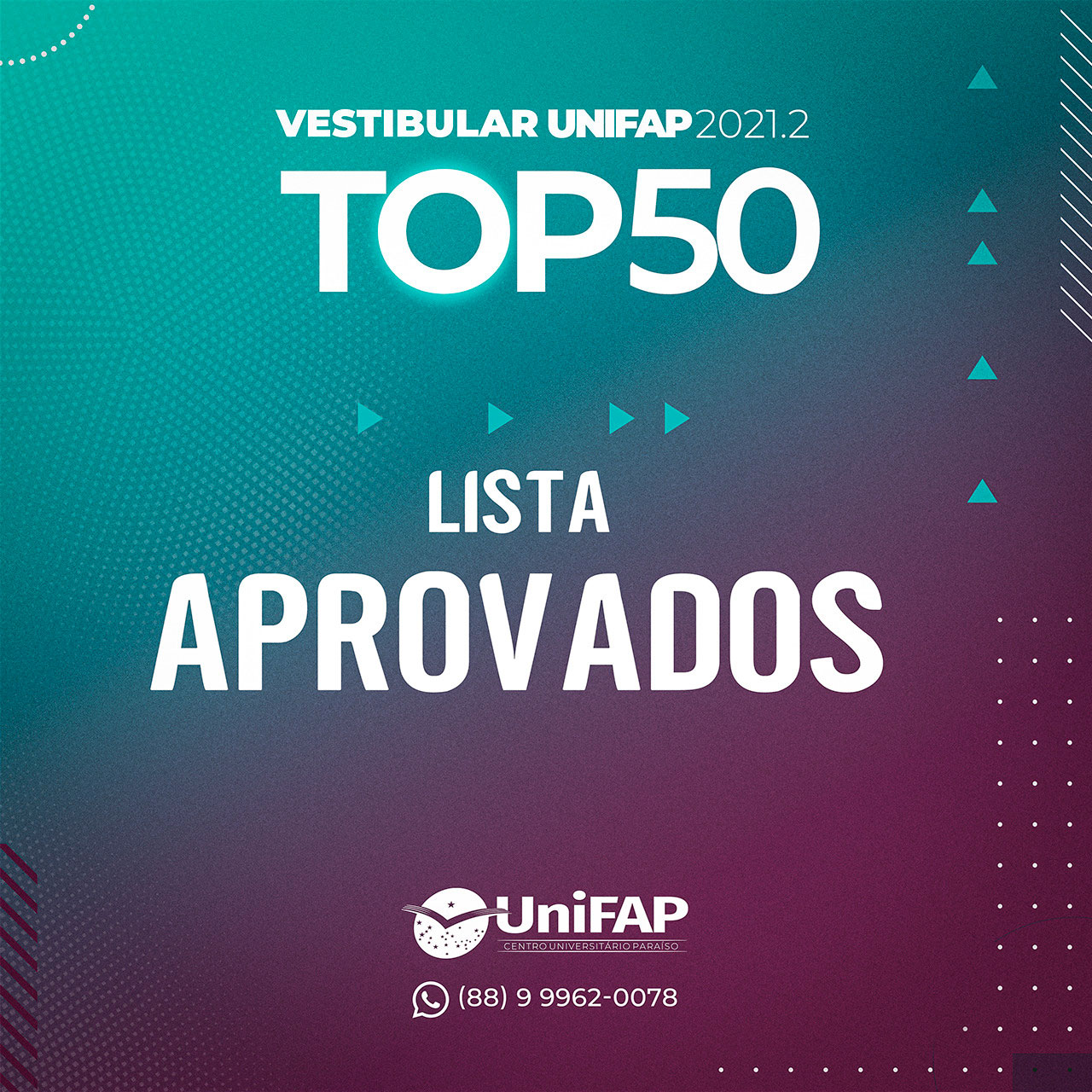 Resultado Final Vestibular UniFAP 2021.2 - TOP50